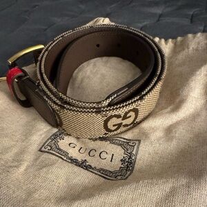 Gucci Beige and Brown Women's Belt with Red Detail